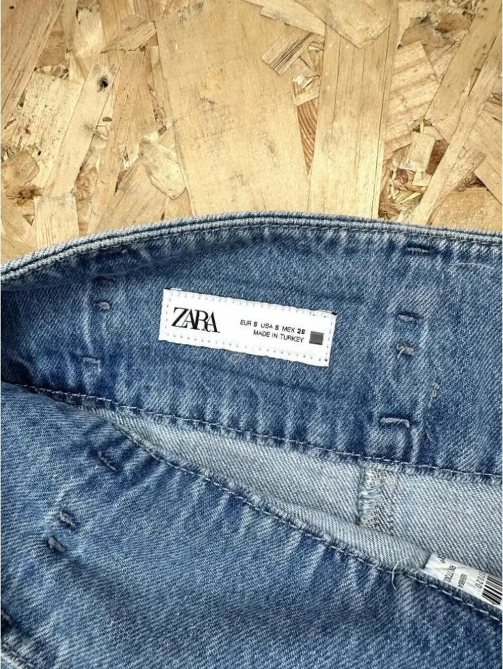 Zara Denim Pleated Mini Skirt Womens Size Small Blue Jean Belted Side Zip